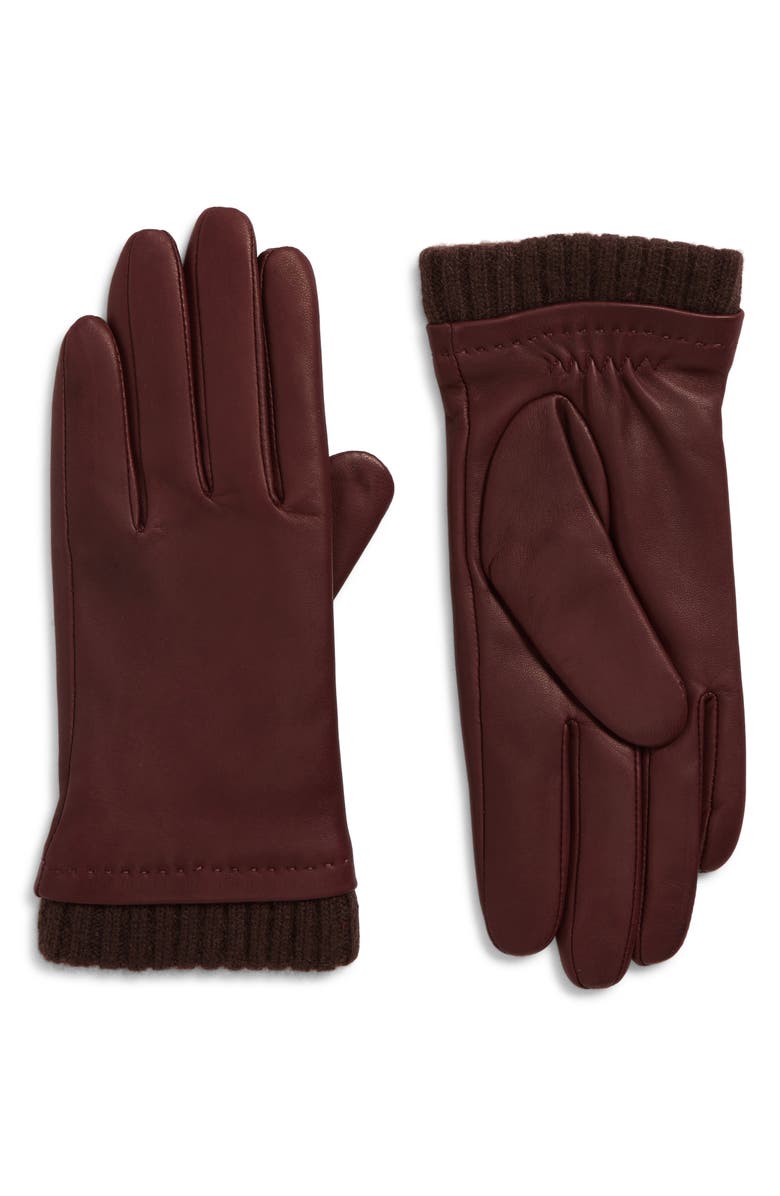 Vince Rib Cuff Cashmere & Leather Gloves, Main, color, Fig