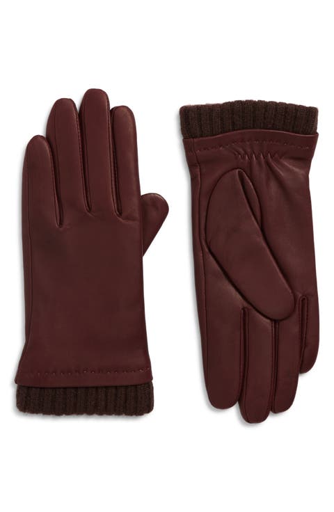 Rib Cuff Cashmere & Leather Gloves