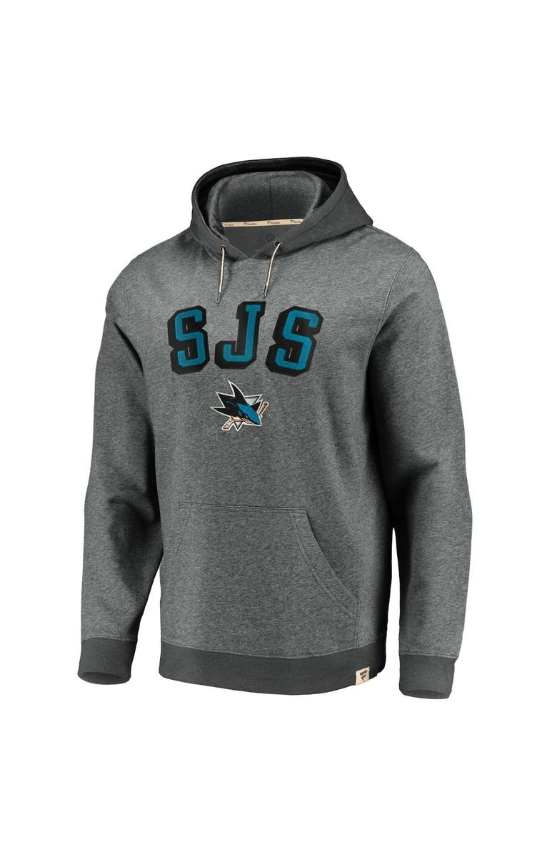 FANATICS Men's Fanatics Branded Heathered Gray/Charcoal San Jose Sharks True Classics Signature Fleece Pullover Hoodie, Alternate, color, 