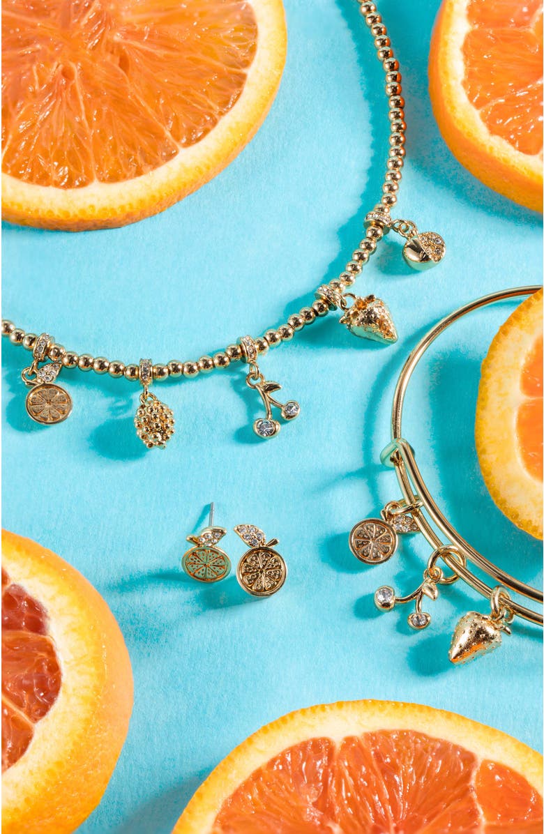 Alex and Ani Summer Fruits Charm Stretch Bracelet, Alternate, color, Gold