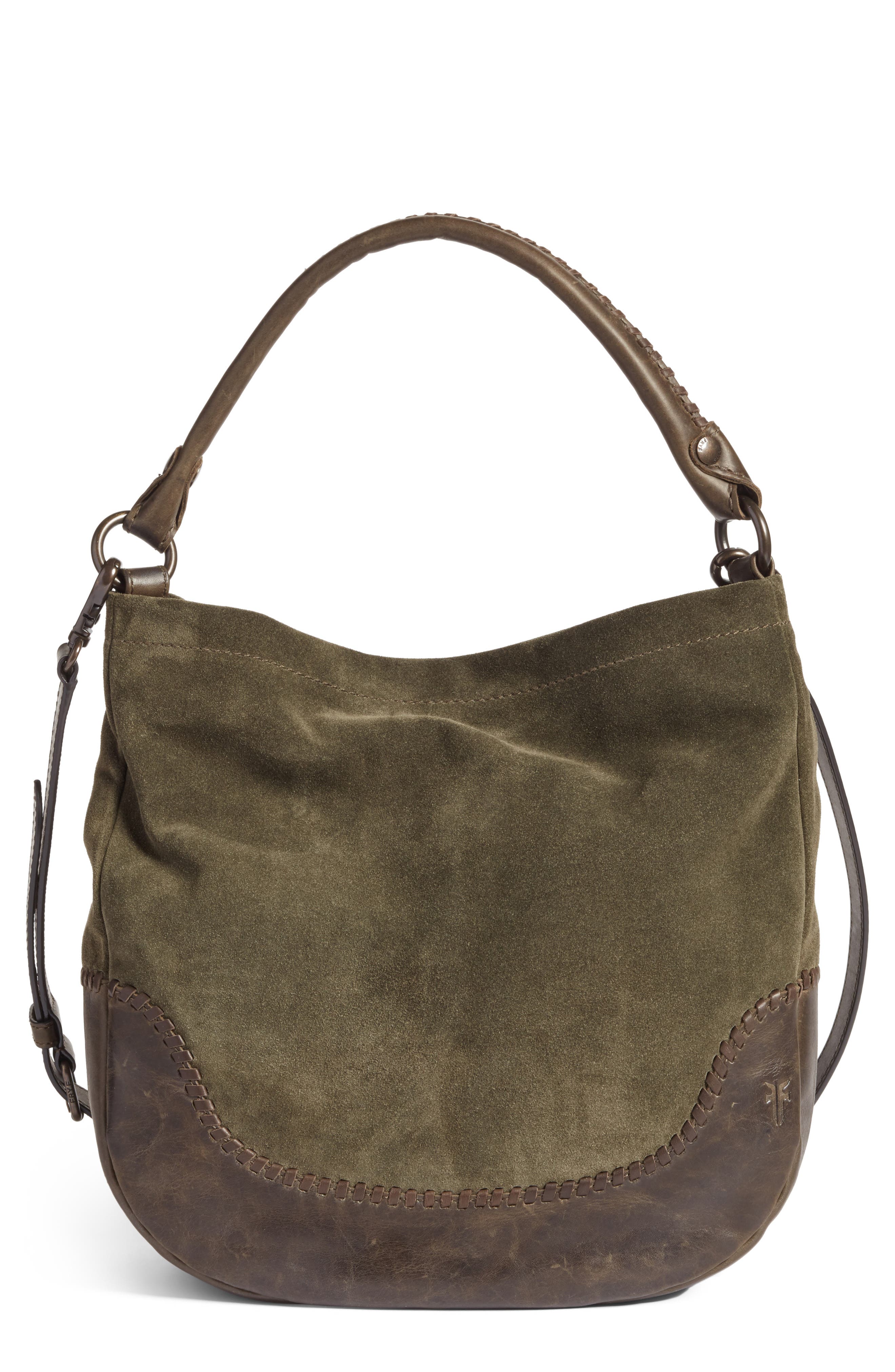Frye Melissa Suede & Whipstitch Leather Hobo, Main, color, 