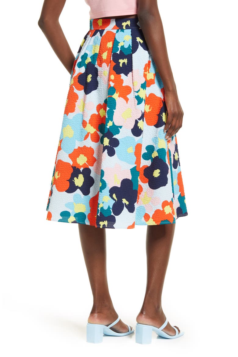 Cristina Martinez Print Skirt, Alternate, color, BLUE FLORAL SMUDGE