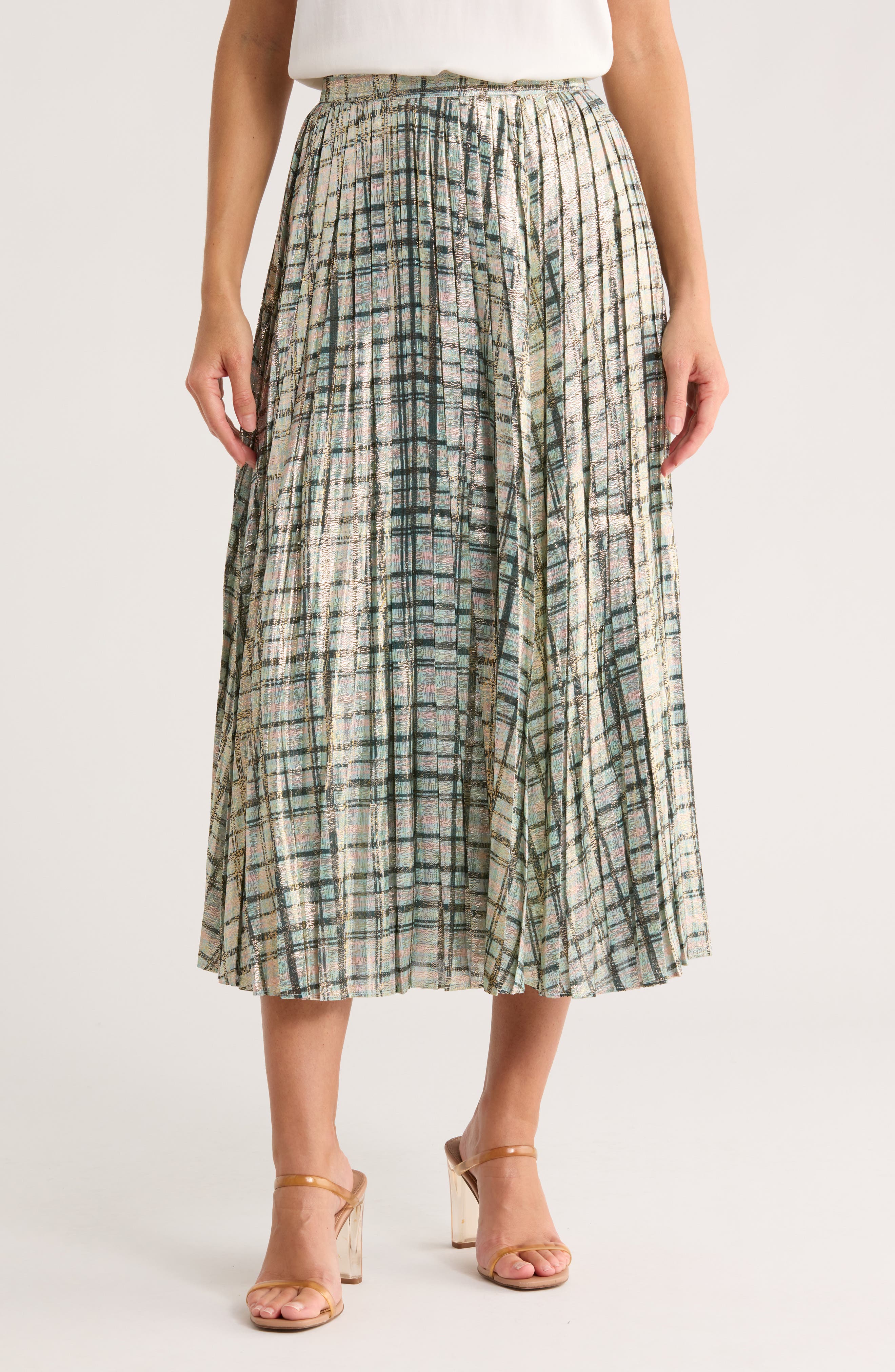 vineyard vines Metallic Pleated Midi Skirt