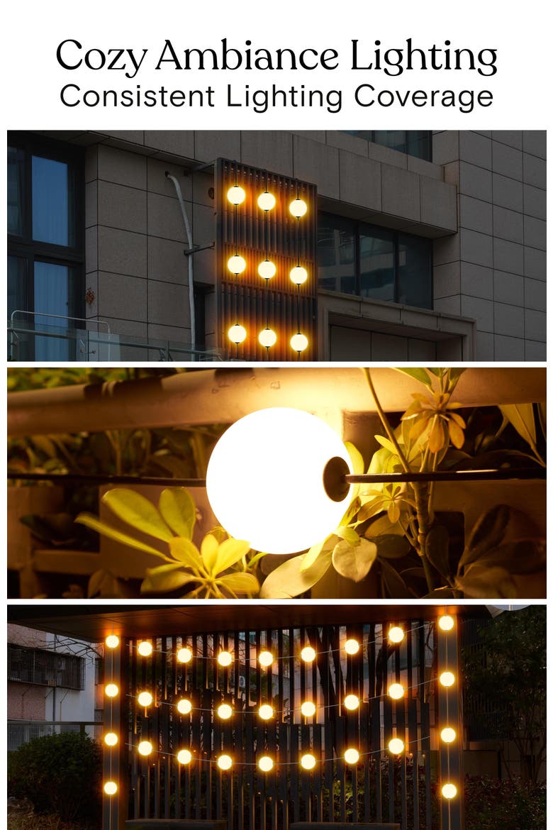 30 ft, 10‑light Plug‑In Water‑Resistant LED Outdoor String Lights, White Frosted Plastic Orb Patented Design, Alternate, color, Classic Black | 10 Bulbs