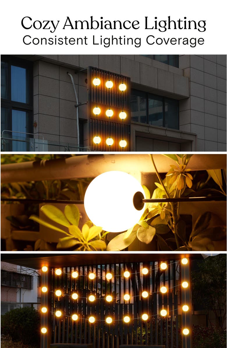 Brightech 30 ft, 10‑light Plug‑In Water‑Resistant LED Outdoor String Lights, White Frosted Plastic Orb Patented Design, Alternate, color, Classic Black | 10 Bulbs