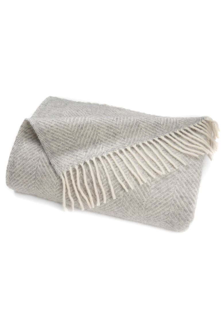 Highland Tweeds Herringbone Pure New Wool Throw, Main, color, Silver