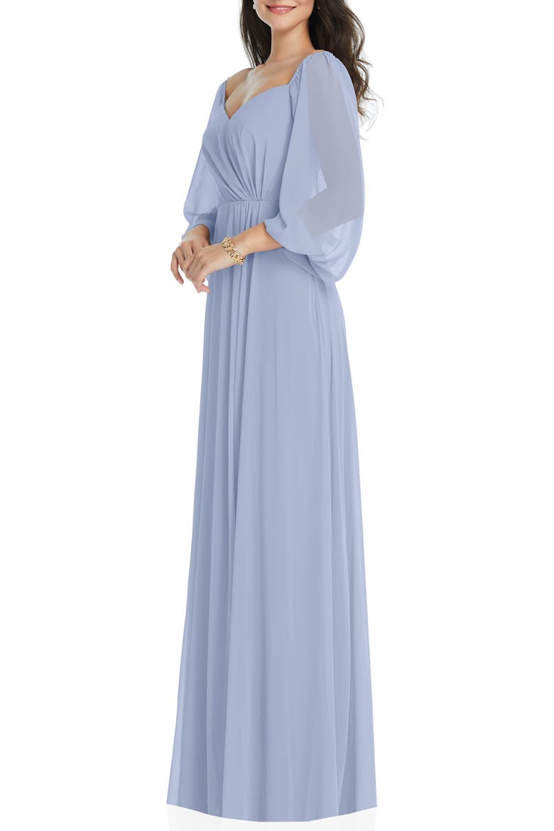 Convertible Neck Long Sleeve Chiffon Gown, Alternate, color, SKY BLUE