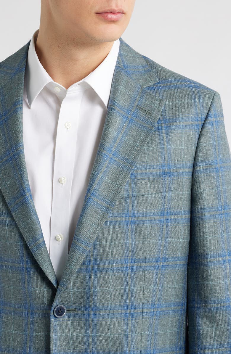 Peter Millar Hyperlight Soft Plaid Slub Wool & Silk Blend Sport Coat, Alternate, color, Green