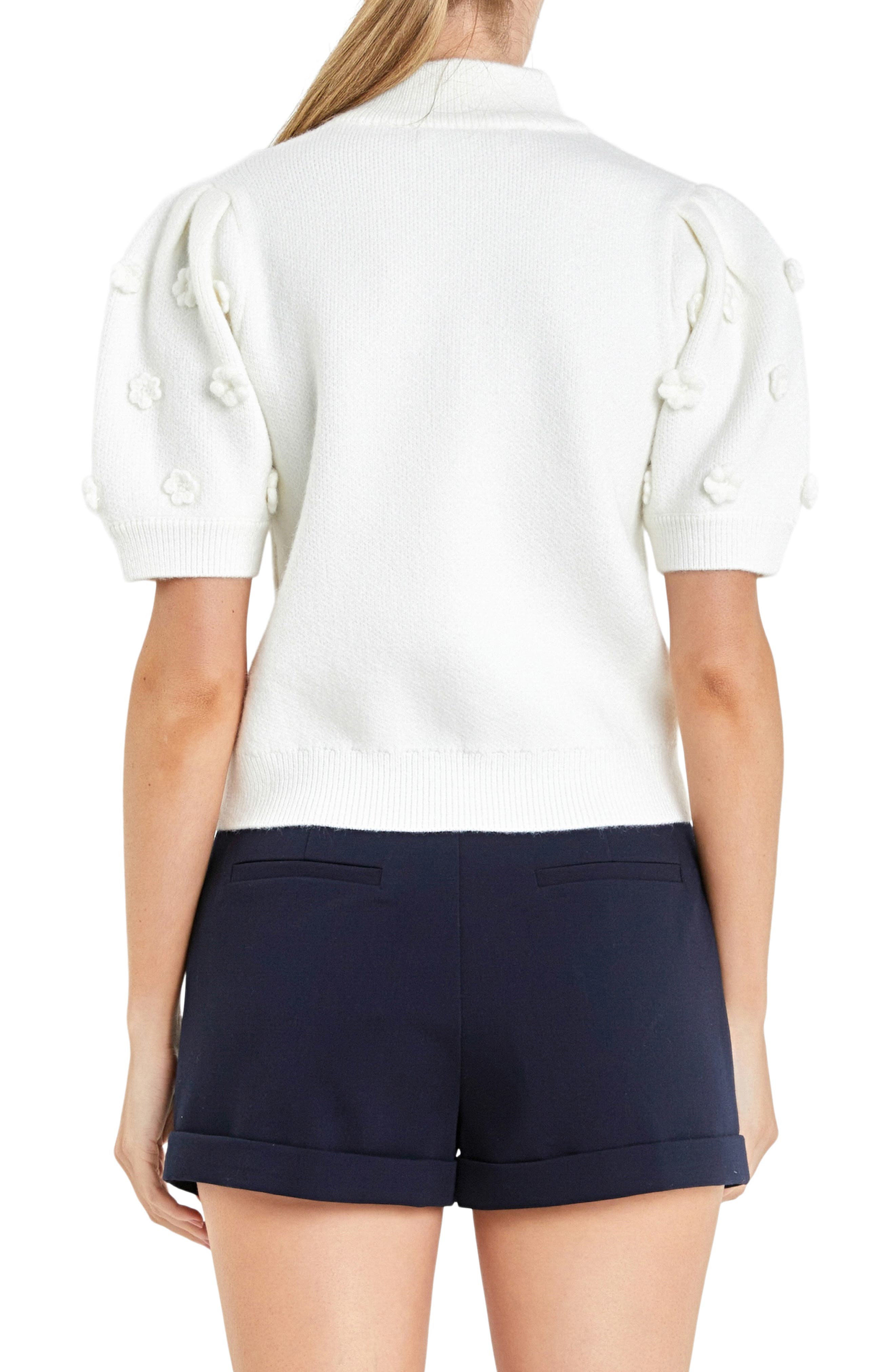 Flower Pompom Short Sleeve Sweater - image 2