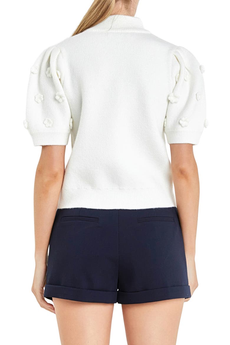 Flower Pompom Short Sleeve Sweater, Alternate, color, WHITE