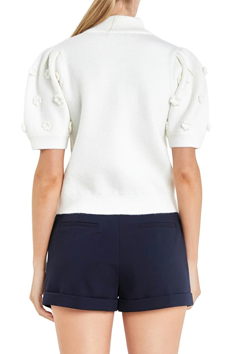 English Factory Flower Pompom Short Sleeve Sweater, Alternate, color, White