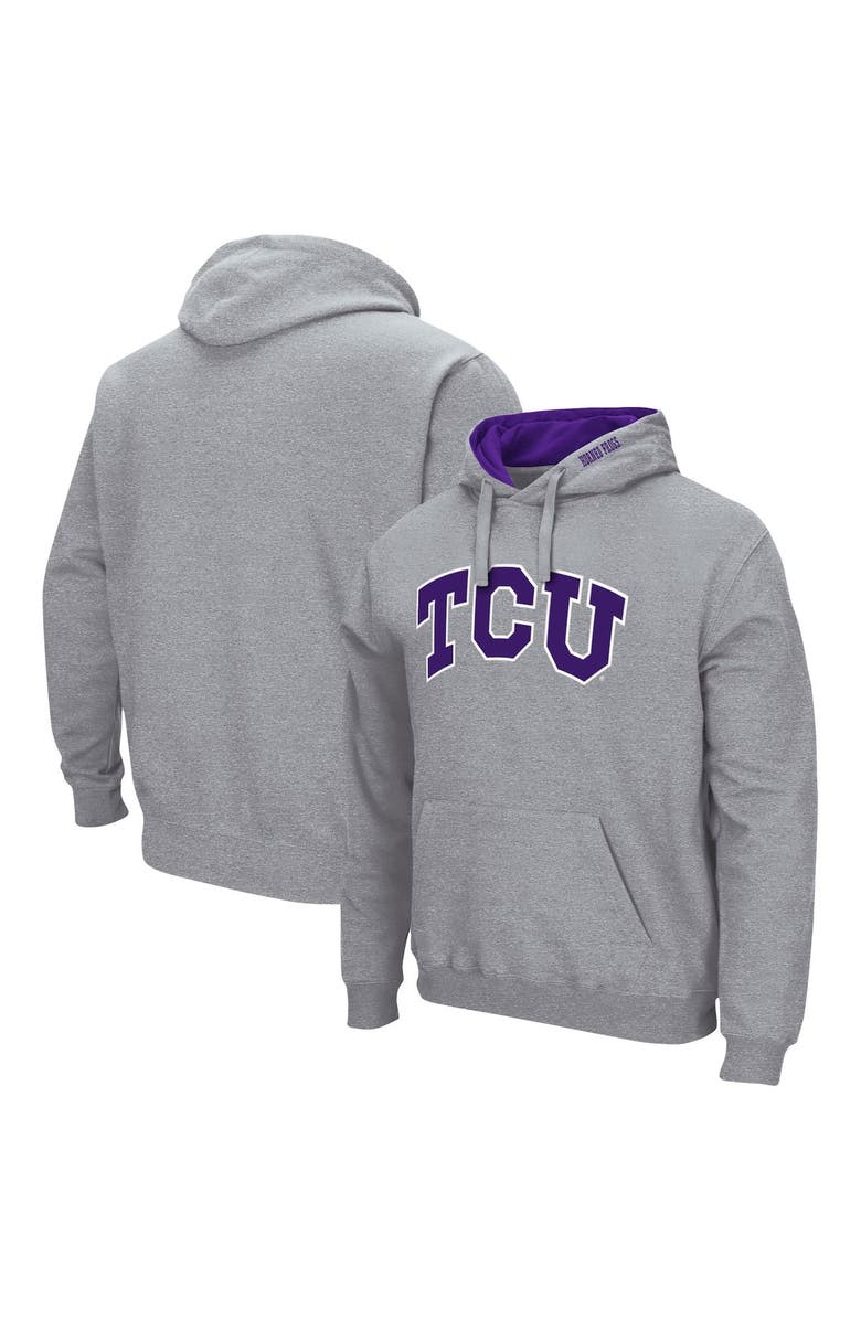 COLOSSEUM Men's Colosseum Heather Gray TCU Horned Frogs Arch & Logo 3.0 Pullover Hoodie, Alternate, color, Heather Gray