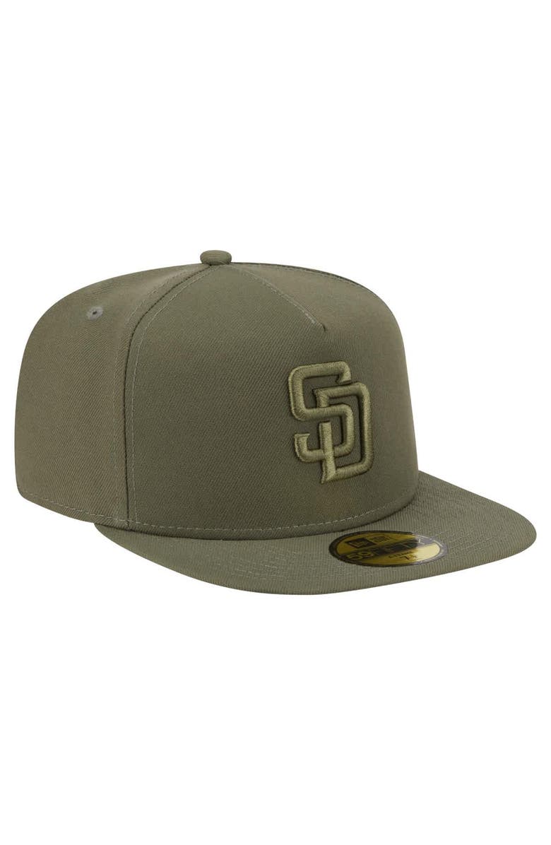 New Era Men's New Era Olive San Diego Padres Color Pack A-Frame 59FIFTY Fitted Hat, Alternate, color,