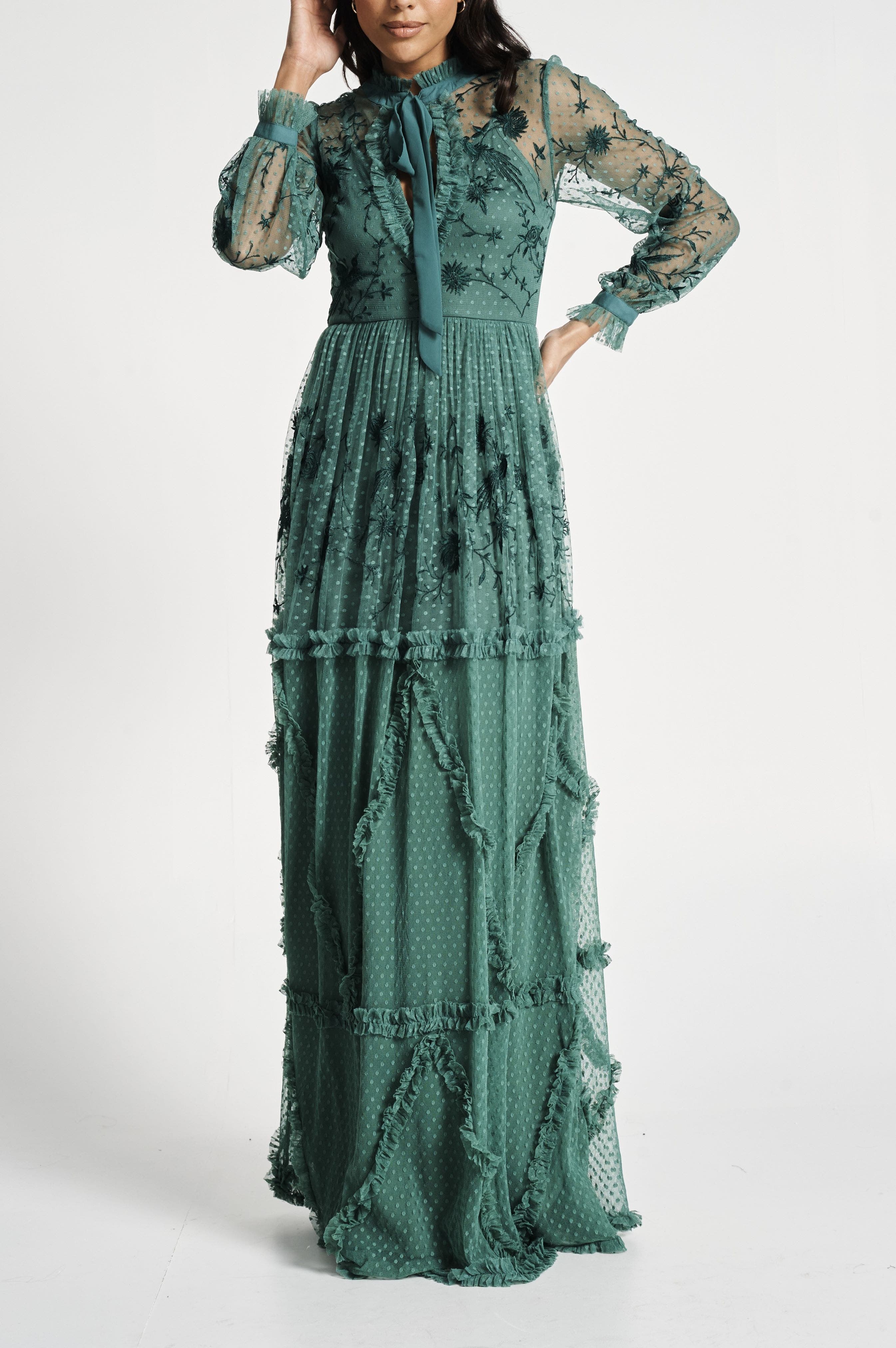 floral embroidered frill maxi dress product info and reviews Multi Floral Embroidered Frill Maxi Dress