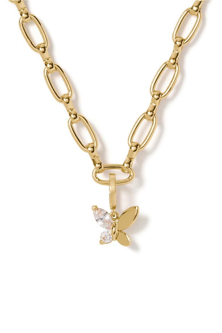 social butterfly charm, Alternate, color, CLEAR/GOLD.