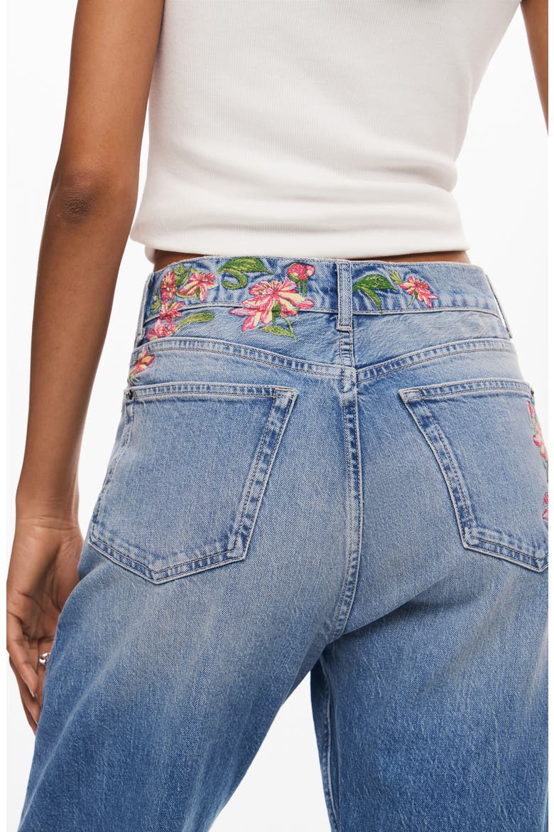 Carina Embroidered Straight Leg Jeans, Alternate, color, BLUE