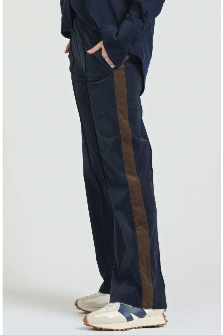 Lucille Velvet Track Pants, Alternate, color, FRENCH NAVY/ CHOCOLATE STRIPE