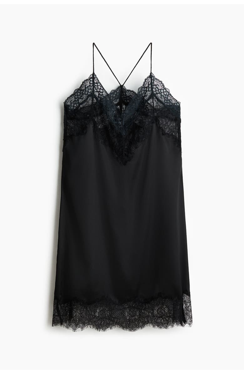 H&M Lace-trimmed Satin Dress, Main, color, Black