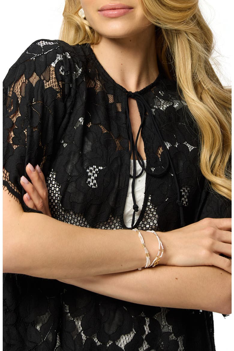 Lace Kaftan Keyhole Dress, Alternate, color, BLACK