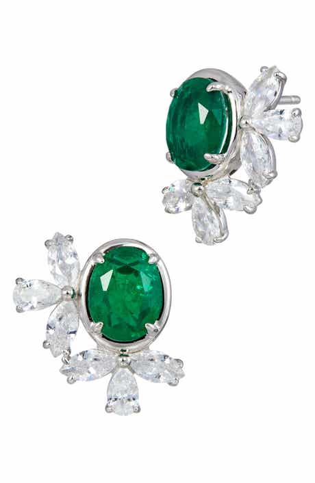 SAVVY CIE JEWELS Cubic Zirconia Cluster Oval Stud Earrings