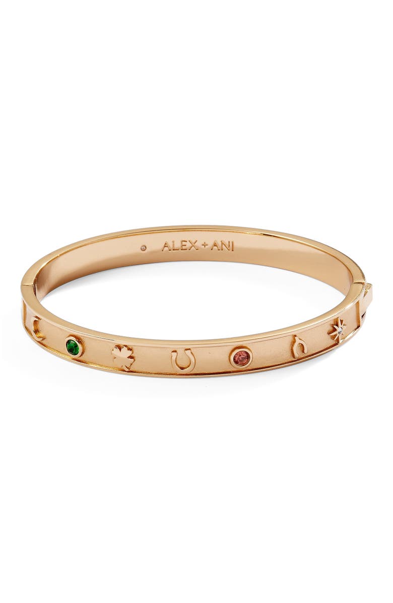 Alex and Ani Lucky Hinge Bangle Bracelet, Main, color, Gold
