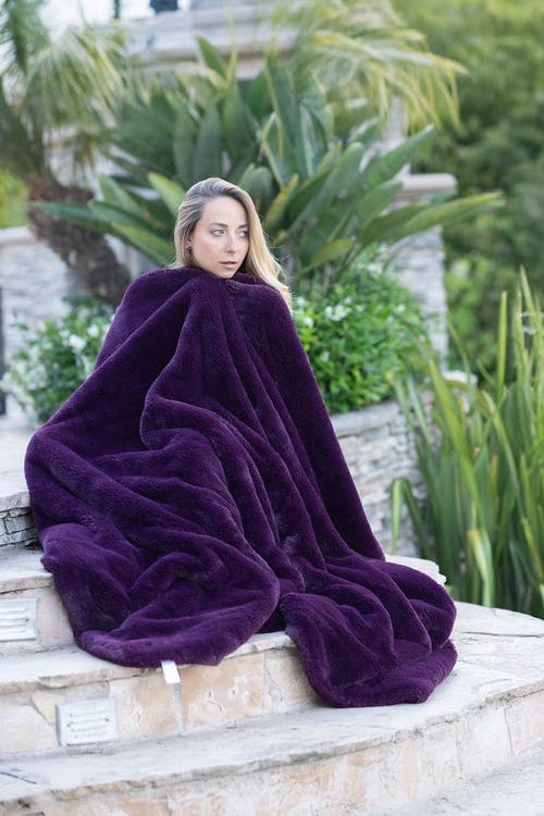 Sea To Me Blankets Carmel Cuddle Faux Fur Throw Blanket In Purple