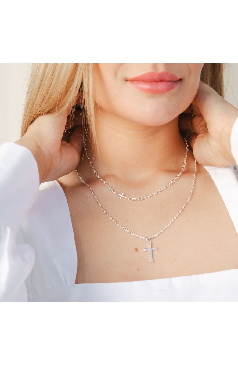 Rizen Jewelry Mini Chain Breaker Cross Necklace, Alternate, color, Sterling Silver