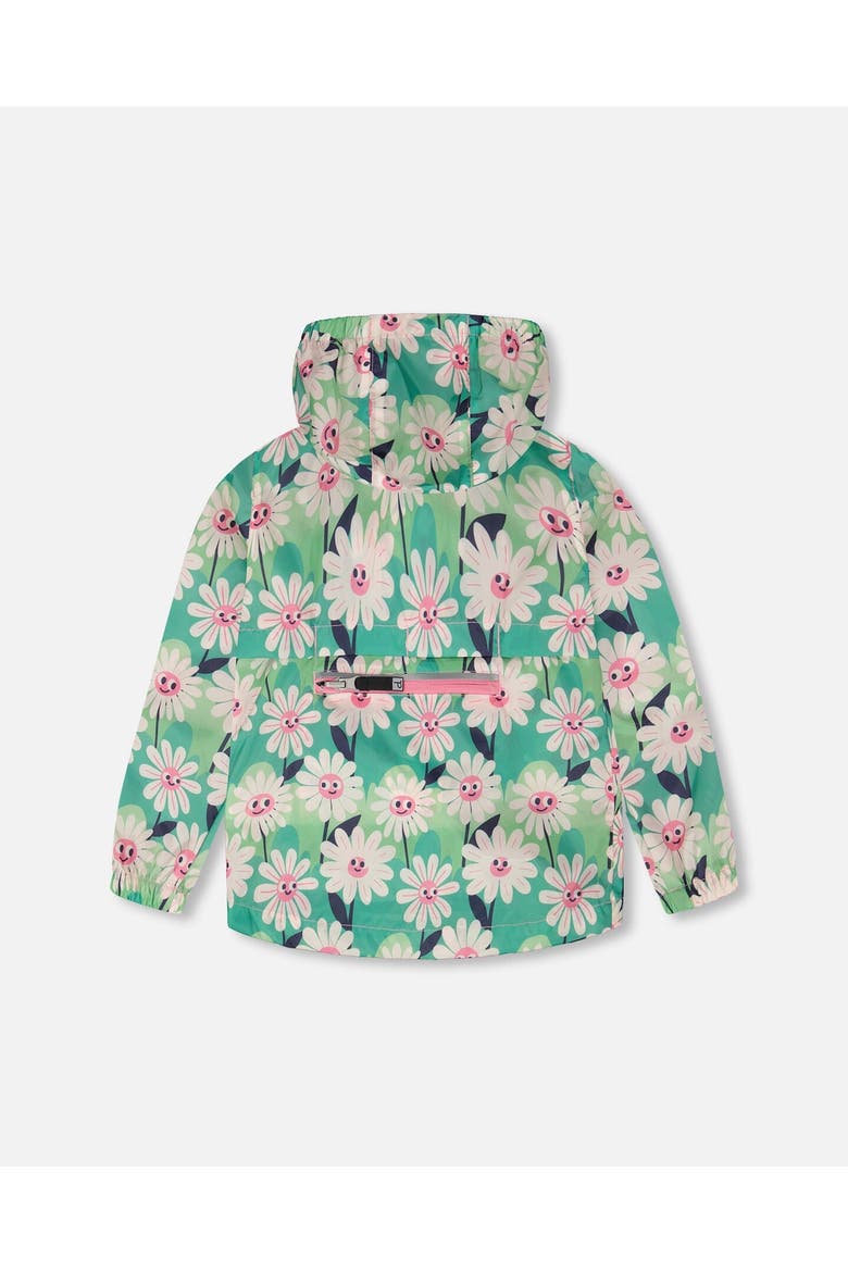 Packable Smiling Flower Windbreaker in Polyester, Alternate, color, Green Smiling Flower Print