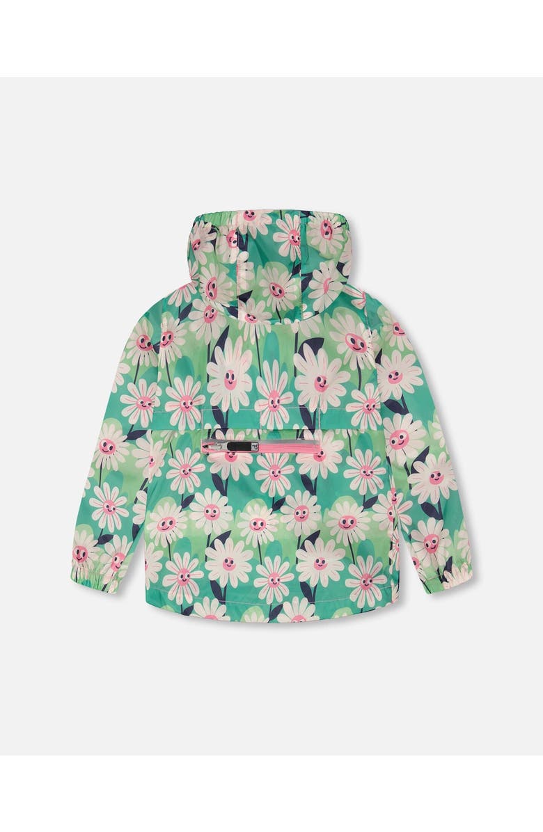 Deux par Deux Packable Smiling Flower Windbreaker in Polyester, Alternate, color, Green Smiling Flower Print