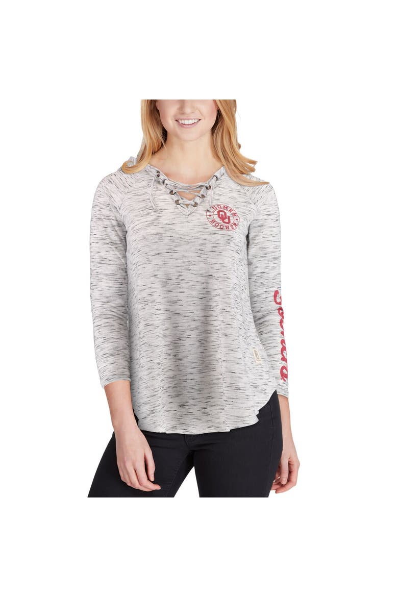 Women's Pressbox Gray Oklahoma Sooners Space Dye Lace-Up V-Neck Long Sleeve T-Shirt, Alternate, color, Gray