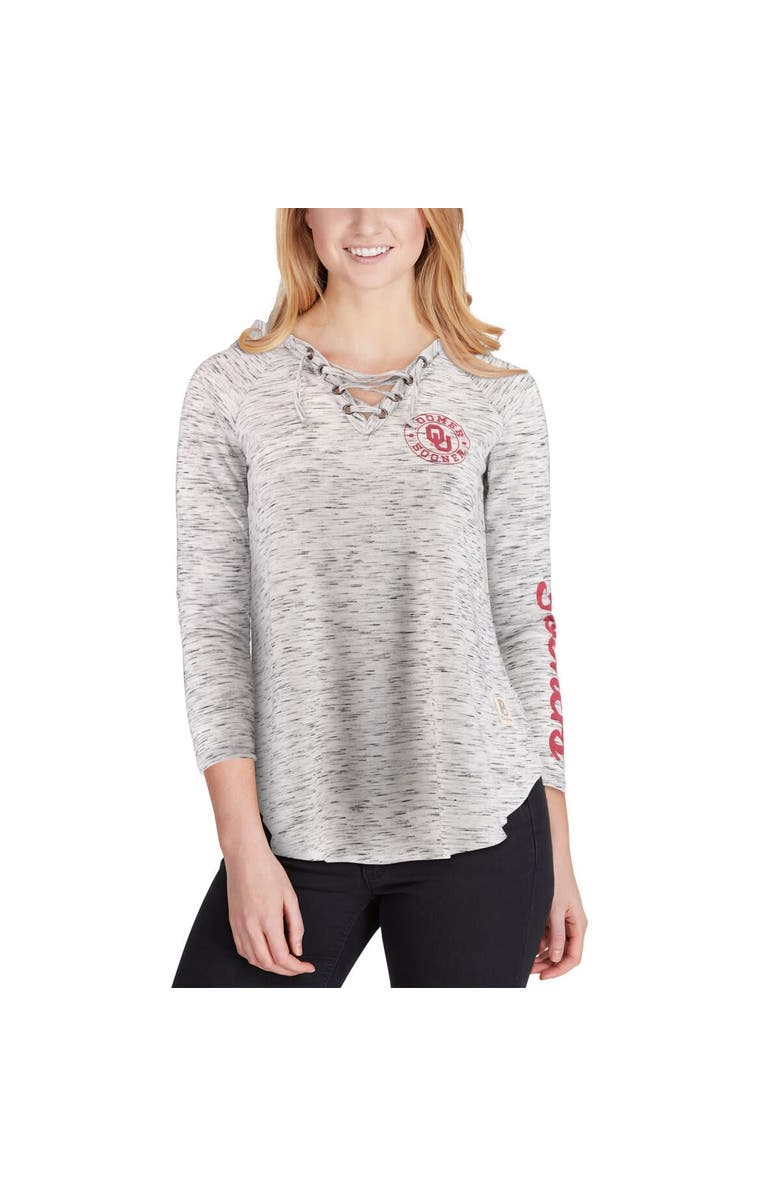 PRESSBOX Women's Pressbox Gray Oklahoma Sooners Space Dye Lace-Up V-Neck Long Sleeve T-Shirt, Alternate, color, Gray