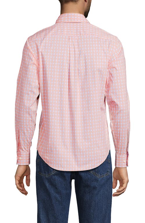 Lands' End Long Sleeve Tailored Fit Travel Kit Shirt In Crisp Peach/cobalt Plaid