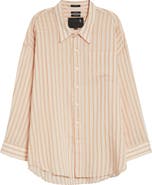 R13 Drop Neck Stripe Cotton & Silk Blend Button-Up Shirt