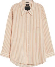 R13 Drop Neck Stripe Cotton & Silk Blend Button-Up Shirt