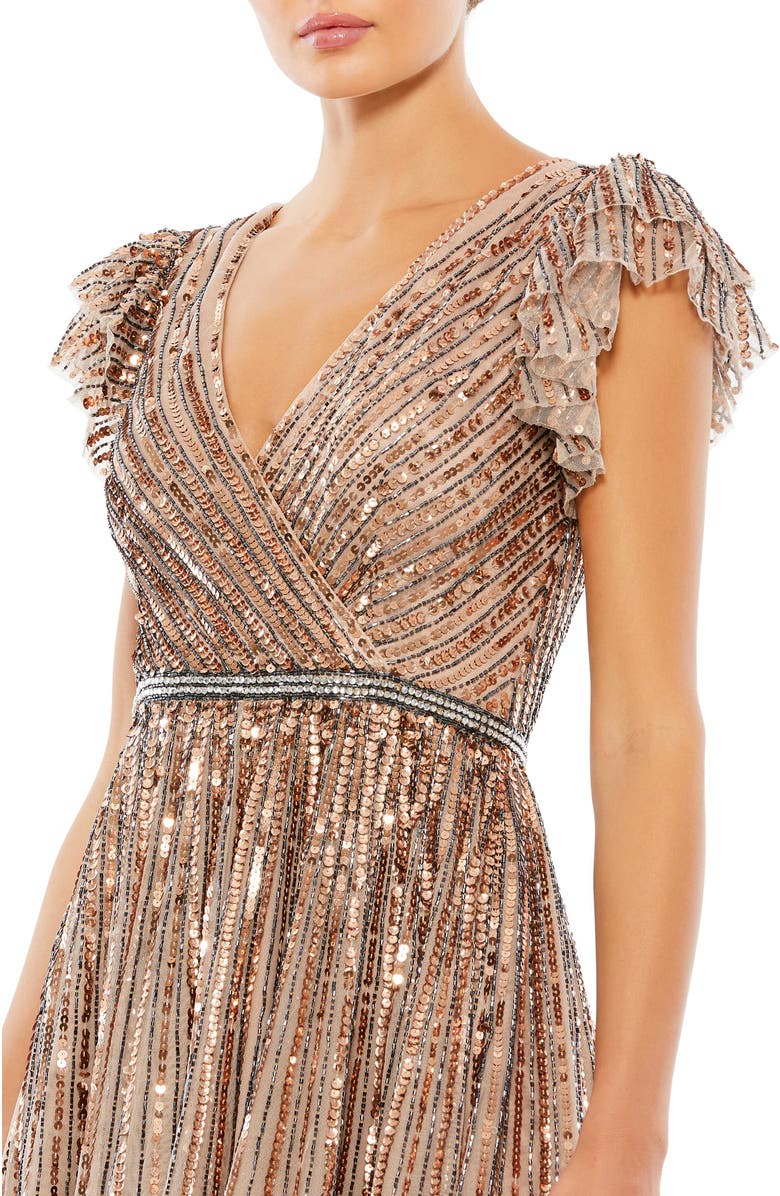 Mac Duggal Ruffled Cap Sleeve Sequin Wrap Gown, Alternate, color, Copper