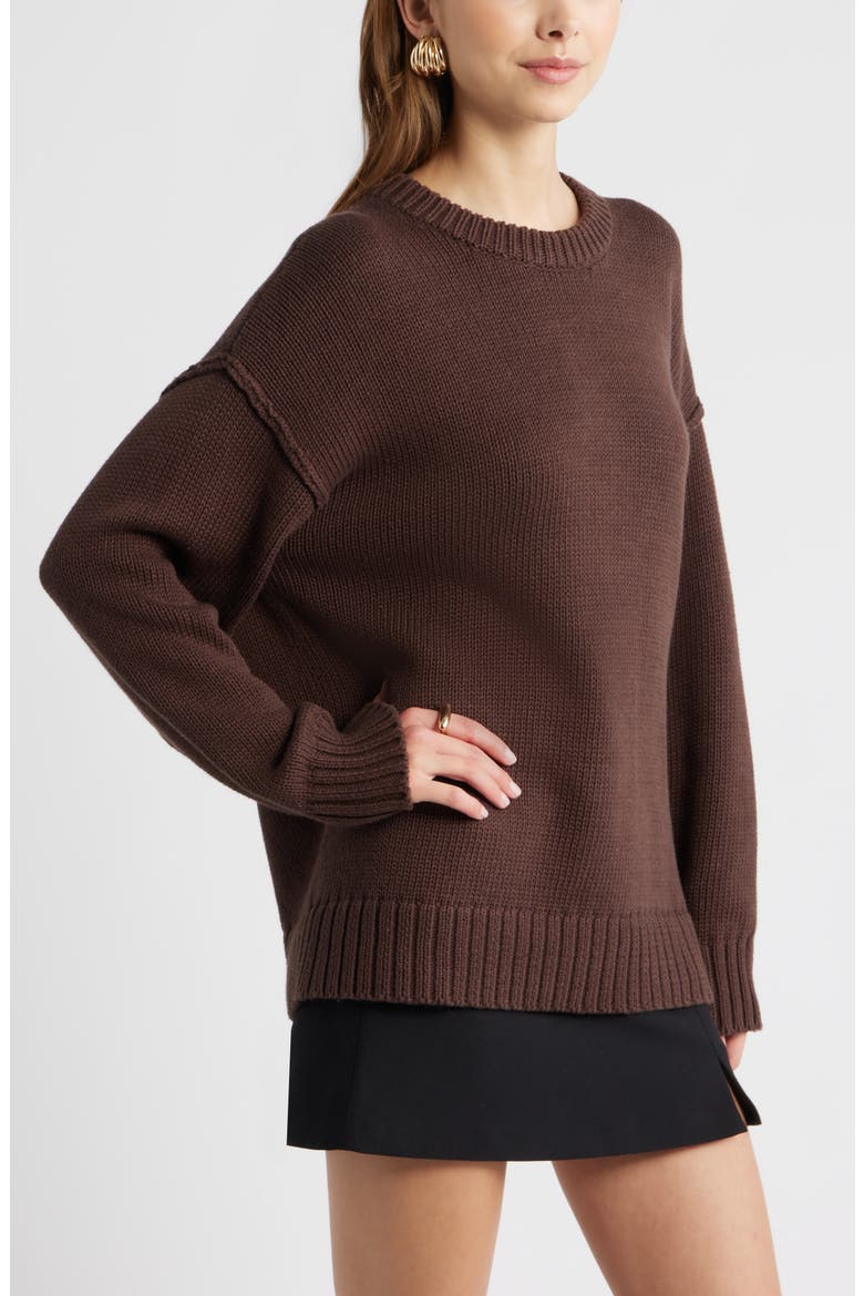 Oversize Crewneck Cotton Sweater, Alternate, color, BROWN SEAL