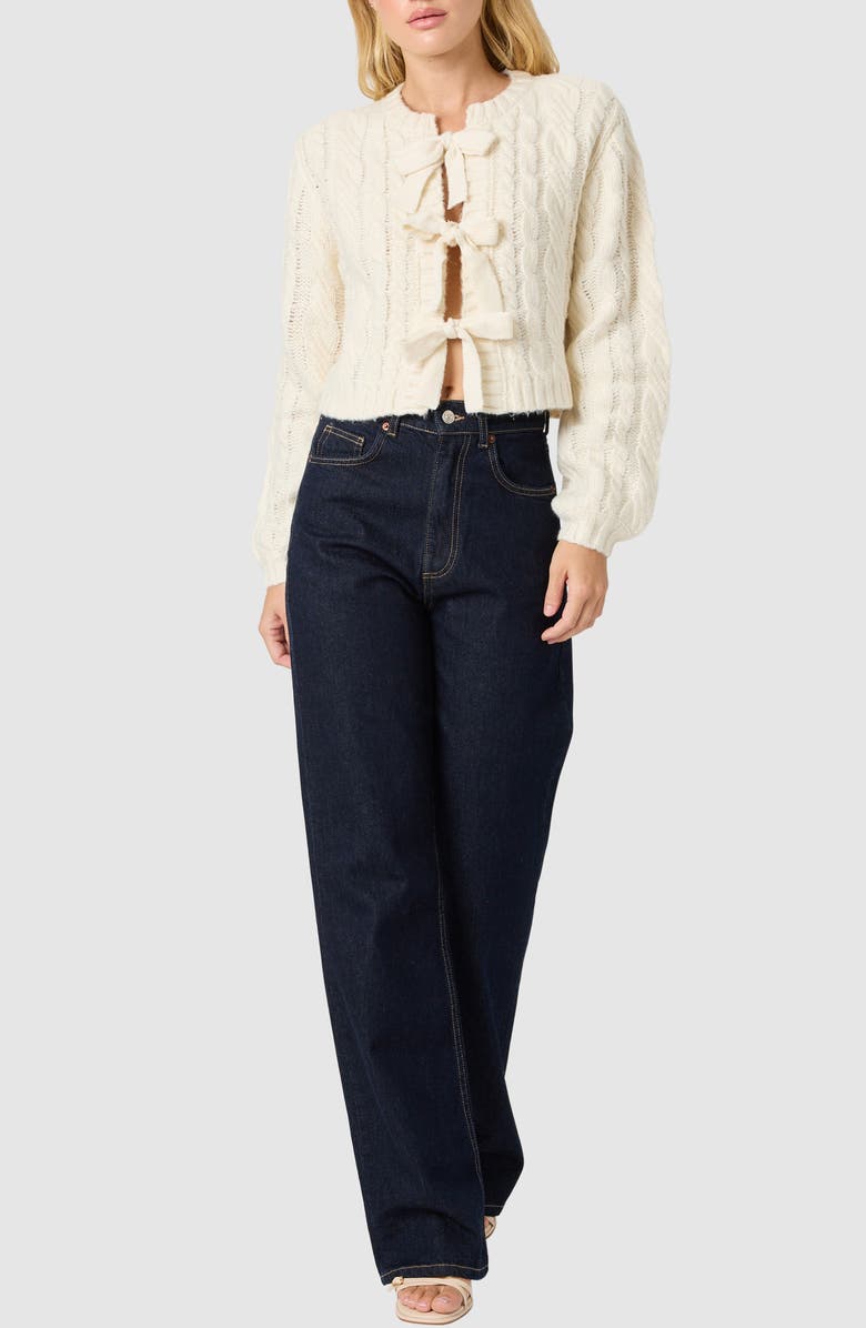 Lush Cable Knit Front Tie Cardigan, Alternate, color, Cream