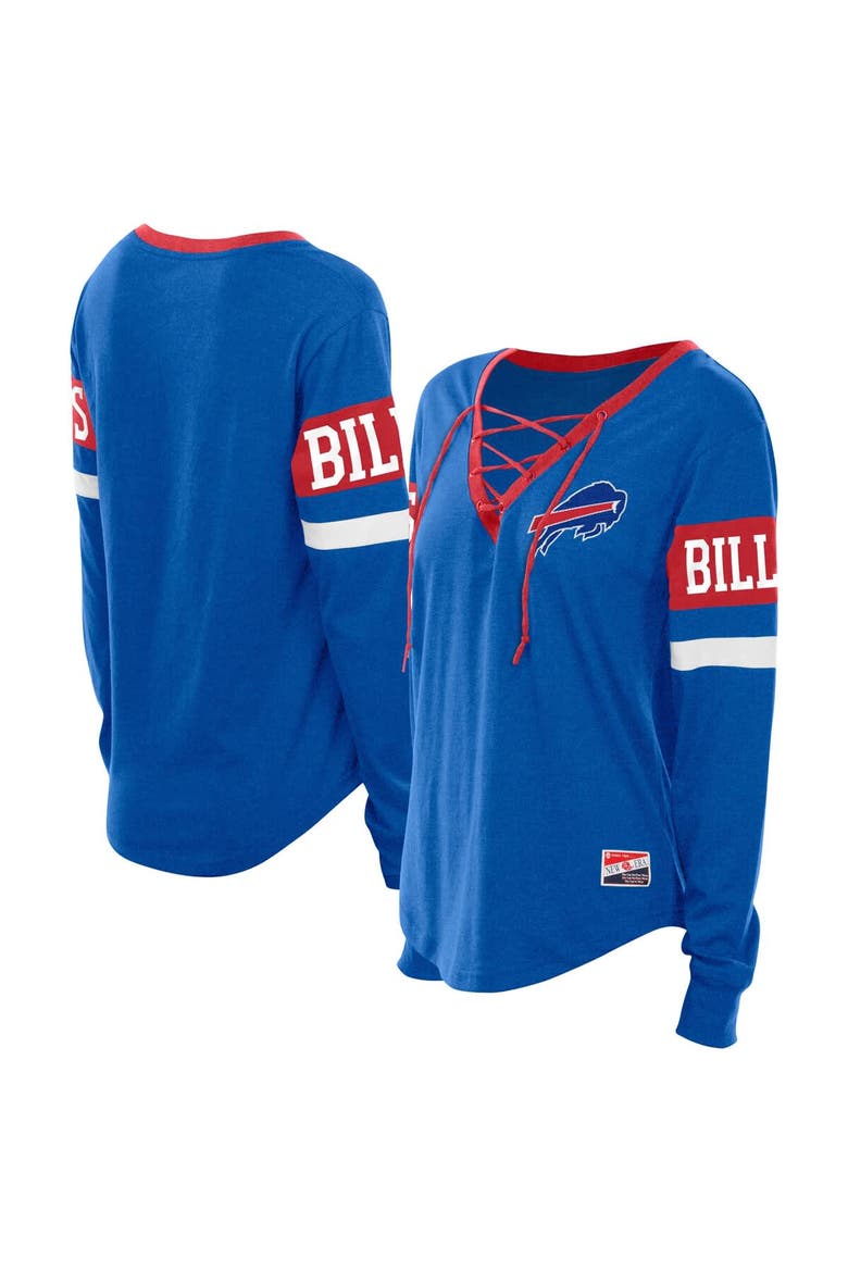 Women's New Era Blue Buffalo Bills Plus Size Throwback Lace-Up Long Sleeve T-Shirt, Main, color, Blue