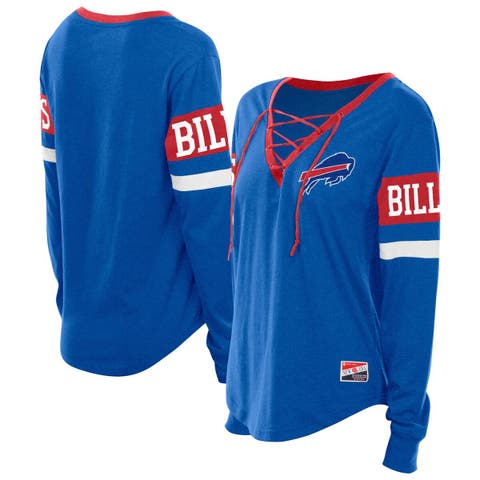 Women's New Era Blue Buffalo Bills Plus Size Throwback Lace-Up Long Sleeve T-Shirt