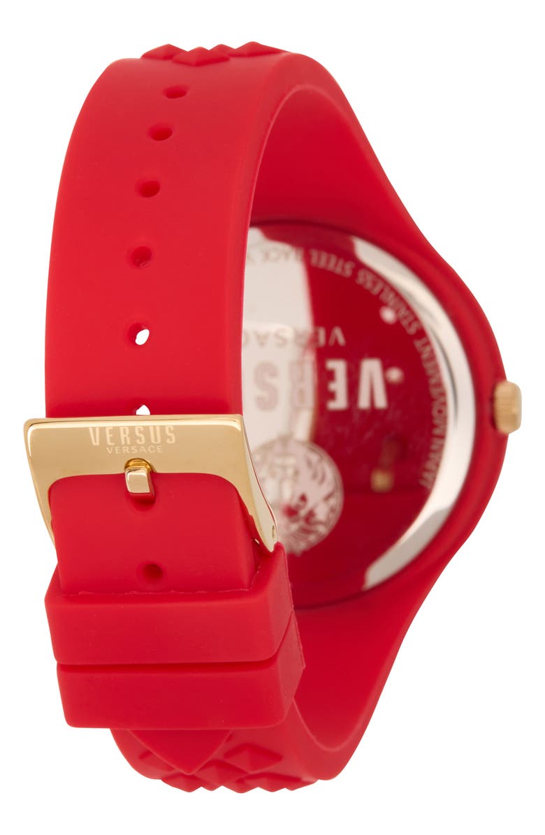 VERSUS Versace Fire Island Lion Silicone Strap Watch, 44mm, Alternate, color, Red
