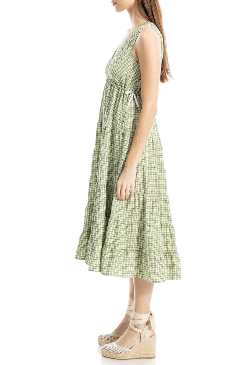 MAX STUDIO Plaid Sleeveless Empire Waist Tiered Midi Dress, Alternate, color, Green/ Cream Check