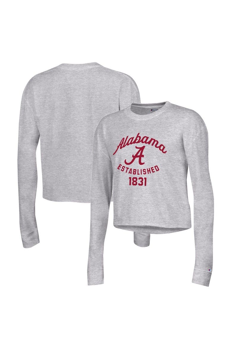 Women's Champion Gray Alabama Crimson Tide Boyfriend Cropped Long Sleeve T-Shirt, Main, color, Gray