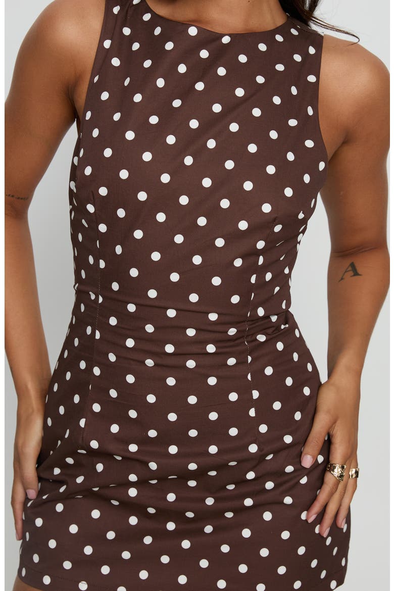 Yumiko Polka Dot Sleeveless Skirted Romper, Alternate, color, BROWN POLKA