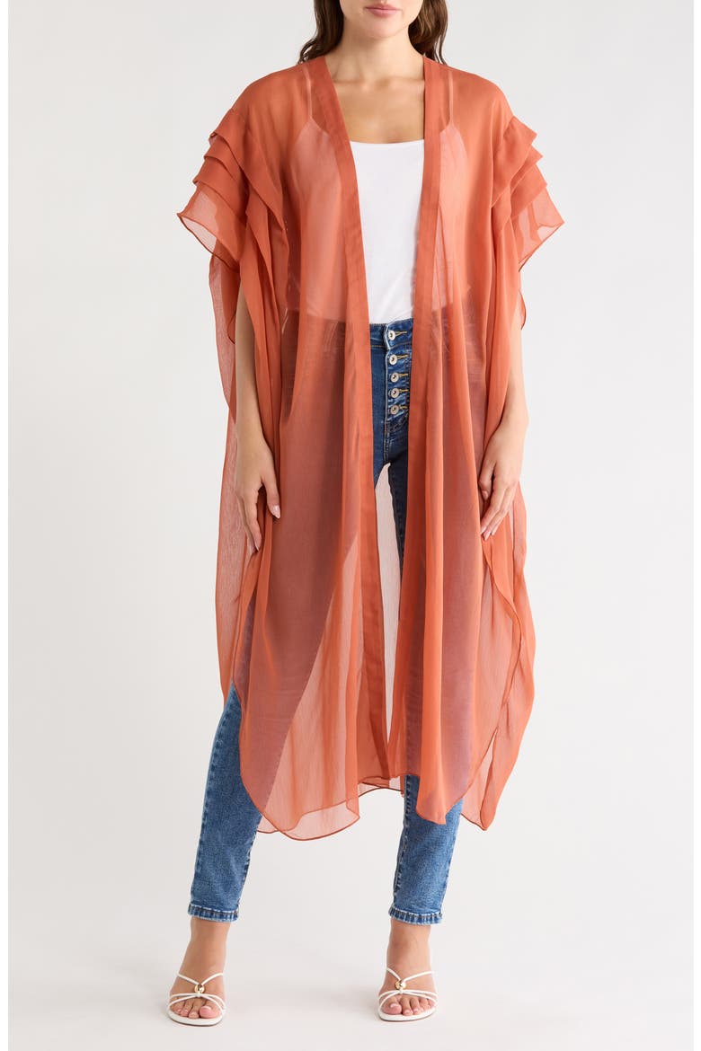 Solid Pleated Chiffon Duster, Main, color, RUST