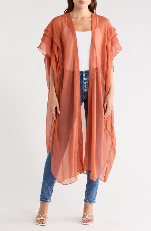 Solid Pleated Chiffon Duster
