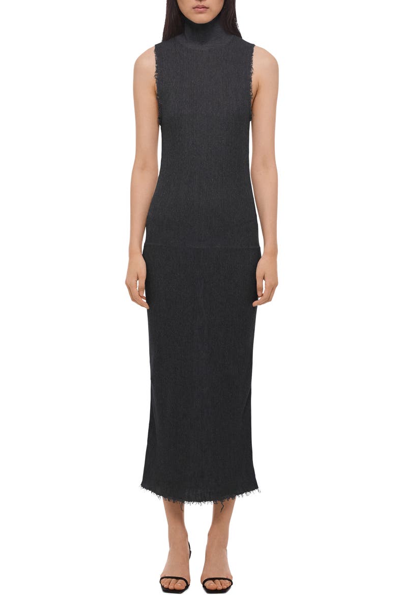 Helmut Lang Mock Neck Sleeveless Maxi Sweater Dress, Main, color, Black