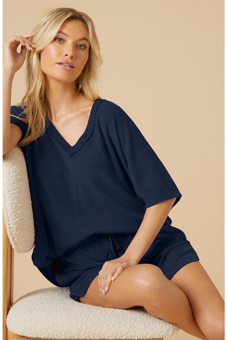 Terry Relaxed V-neck with Short Set, Alternate, color, Midnight