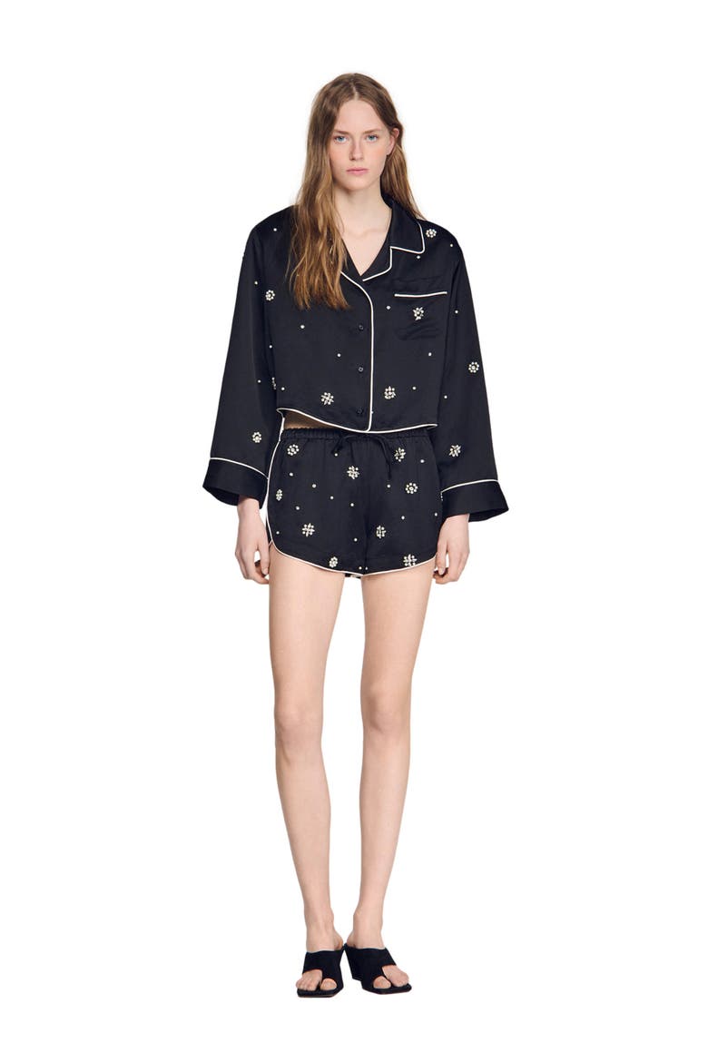 Beaded and rhinestone shorts, Main, color, Black