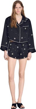 SANDRO Beaded and rhinestone shorts