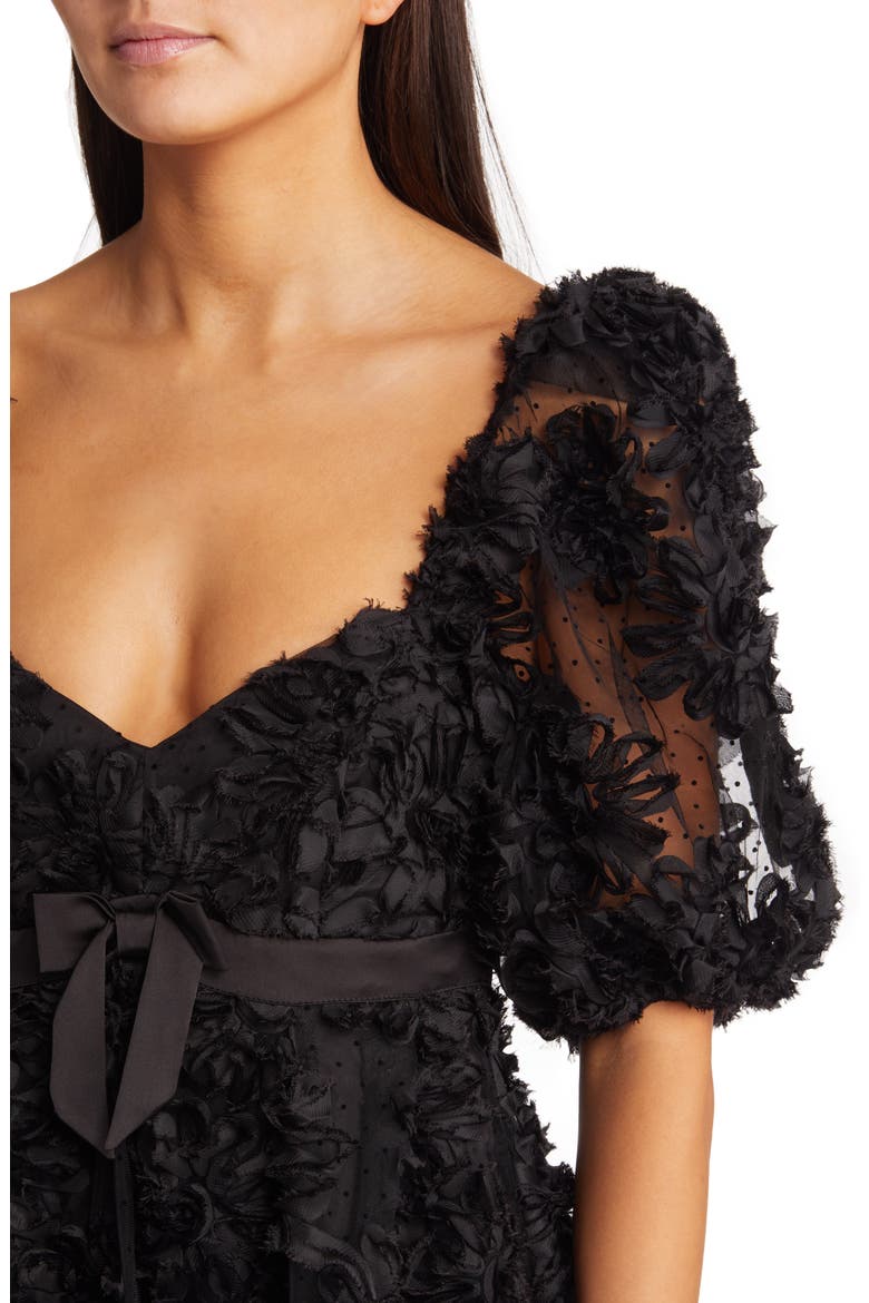 Astrid Embroidered Back Cutout Flock Dot Gown, Alternate, color, BLACK